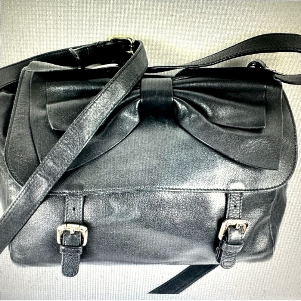 VALENTINO BLACK LEATHER BOW LEATHER BAG